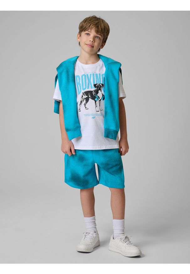 4f - 4F Spodenki dresowe chłopięce - turkusowe 158/164 (12-14 lat). Okazja: na co dzień, na uczelnię. Kolor: turkusowy. Materiał: dresówka. Sezon: lato. Styl: casual