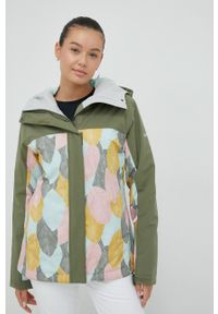 Roxy kurtka Galaxy Print Block. Kolor: zielony. Materiał: syntetyk, włókno, materiał. Wzór: nadruk. Sezon: zima. Sport: narciarstwo, snowboard