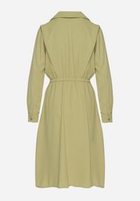 Born2be - Ciemnozielona Sukienka Midi z Gumką w Pasie i Dodatkowym Paskiem ze Sprzączką Zawadi. Kolor: zielony. Styl: elegancki. Długość: midi #5