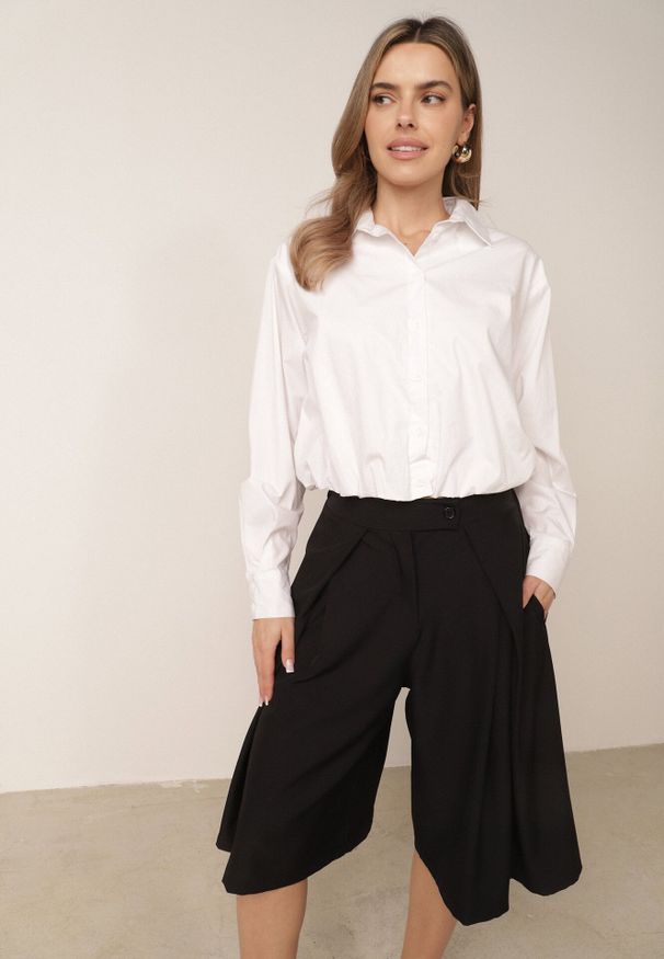 Born2be - Czarne Garniturowe Szorty Eleganckie z Szerokimi Nogawkami i Zaszewkami Artessa. Kolor: czarny. Styl: elegancki