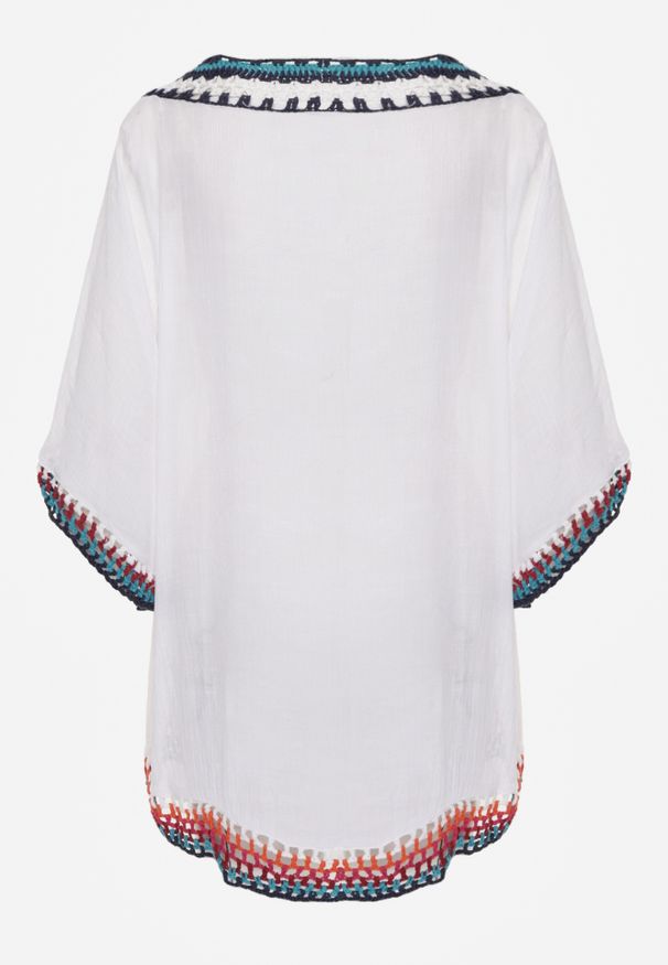 Renee - Biała Narzutka Bluzka ze Wstawkami z Ażurowej Tkaniny Vandasia. Kolor: biały. Materiał: tkanina. Wzór: ażurowy