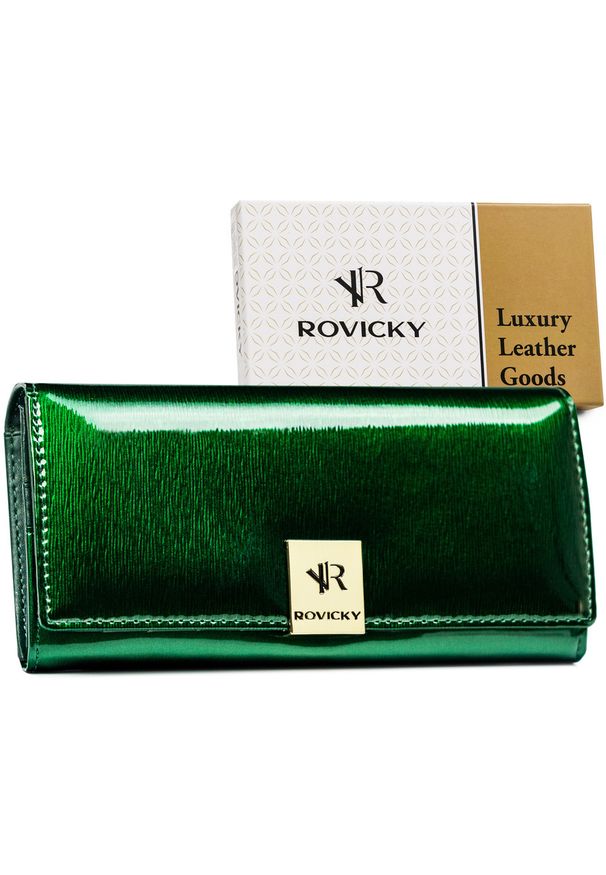 ROVICKY - Portfel lakierowany Rovicky RH-27A-1-SH zielony. Kolor: zielony. Materiał: lakier