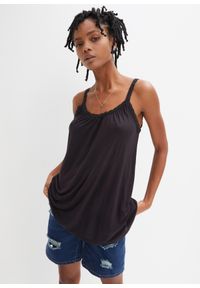bonprix - Top shirtowy z koronkową tasiemką. Kolor: czarny. Materiał: koronka. Długość rękawa: na ramiączkach #1