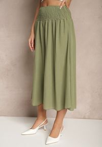 Renee - Zielone Spodnie Kuloty z Ozdobnym Marszczeniem Fenodria. Okazja: na co dzień. Kolor: zielony. Styl: elegancki, casual #4