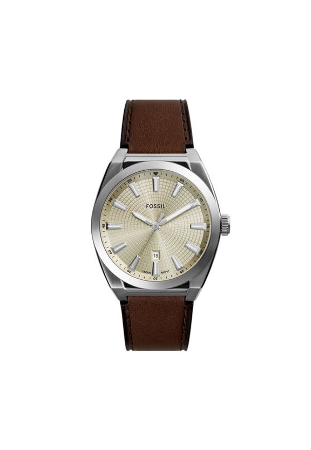 Fossil Zegarek Everett FS6071 Brązowy. Kolor: brązowy. Materiał: skóra