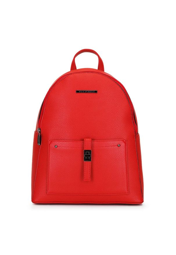 Wittchen - Damski plecak z kieszenią z przodu. Kolor: czerwony. Materiał: skóra ekologiczna. Wzór: aplikacja, paski. Styl: elegancki
