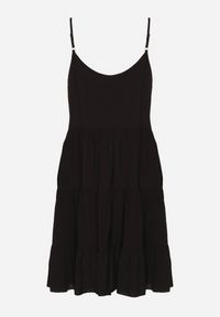 Born2be - Czarna Rozkloszowana Sukienka z Bawełny na Ramiączkach z Falbanami Lilivane. Okazja: na spacer, na co dzień. Kolor: czarny. Materiał: bawełna. Długość rękawa: na ramiączkach. Sezon: wiosna, lato. Typ sukienki: proste. Styl: casual #5