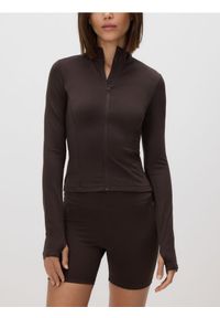 Reserved - Bluza z suwakiem - ciemnobrązowy. Kolor: brązowy. Materiał: dzianina #1