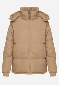 Born2be - Ciemnobeżowa Pudełkowa Kurtka Pikowana z Kapturem Anena. Typ kołnierza: kaptur. Kolor: beżowy. Styl: elegancki #4