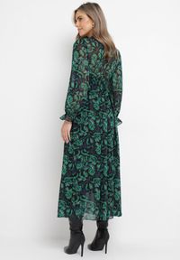 Born2be - Zielono-Czarna Maxi Sukienka z Kopertowym Dekoltem w Modny Print Ceconna. Kolor: zielony. Wzór: nadruk. Typ sukienki: kopertowe. Długość: maxi #3