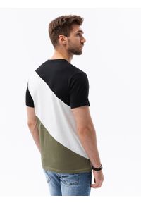Ombre Clothing - T-shirt męski bawełniany trzykolorowy - czarno/oliwkowy V4 S1627 - XL. Kolor: czarny. Materiał: bawełna #4