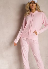 Renee - Jasnoróżowy Klasyczny Komplet Dresowy z Bluzą Kangurką i Spodniami Typu Jogger Salevia. Kolor: różowy. Materiał: dresówka #4