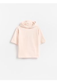 Reserved - T-shirt z kapturem - beżowy. Typ kołnierza: kaptur. Kolor: beżowy. Materiał: bawełna, dzianina #1
