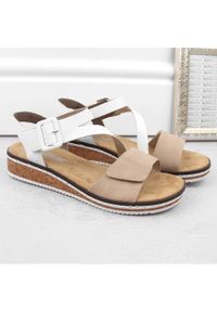 Komfortowe sandały damskie na rzepy kombi Rieker V3660-60 białe. Zapięcie: rzepy. Kolor: biały #6