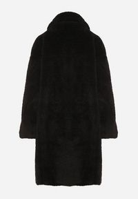 Born2be - Czarny Dwurzędowy Płaszcz Teddy o Fasonie Oversize Anerre. Typ kołnierza: golf. Kolor: czarny. Materiał: dzianina, jeans, wełna. Styl: elegancki
