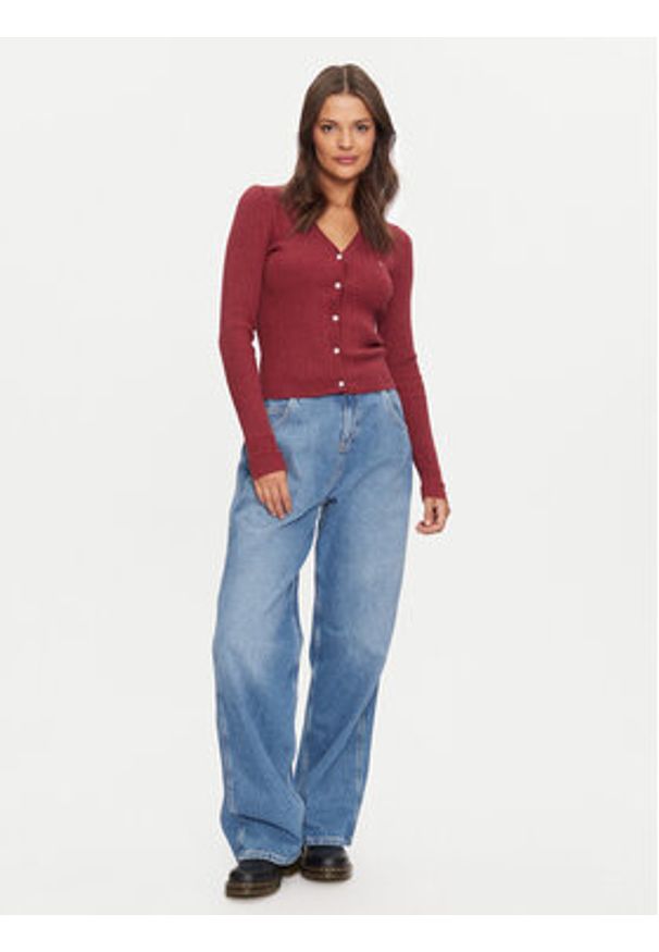 Tommy Jeans Kardigan Essential DW0DW18682 Różowy Slim Fit. Kolor: różowy. Materiał: syntetyk, bawełna