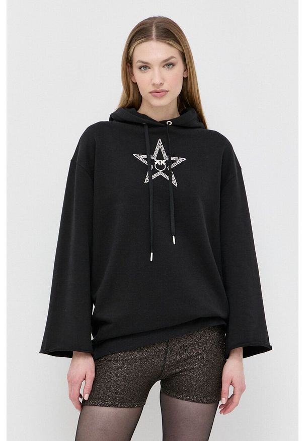 Pinko sukienka bawełniana kolor czarny mini oversize. Typ kołnierza: kaptur. Kolor: czarny. Materiał: bawełna. Długość rękawa: długi rękaw. Typ sukienki: oversize. Długość: mini