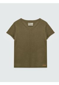 Big-Star - Koszulka damska z domieszką lnu khaki Otria 303. Kolor: zielony. Materiał: len. Styl: klasyczny #2