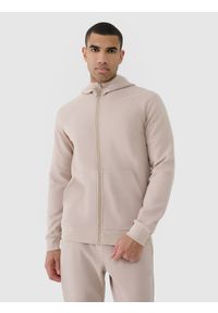 4f - 4F Bluza dresowa rozpinana z kapturem męska - beżowa XL. Okazja: na co dzień. Typ kołnierza: kaptur. Kolor: beżowy. Materiał: dresówka. Długość rękawa: raglanowy rękaw. Wzór: ze splotem, jednolity. Styl: sportowy, casual