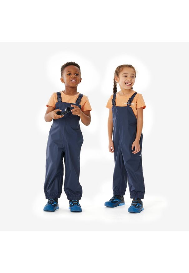 quechua - Spodnie turystyczne ogrodniczki dla dzieci Quechua NH100 wodoodporne. Kolor: niebieski. Materiał: poliester, materiał. Sezon: zima, lato. Sport: turystyka piesza