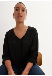 bonprix - Bluzka z wiskozy z dekoltem w serek, długi rękaw. Typ kołnierza: dekolt w serek. Kolor: czarny. Materiał: wiskoza. Długość rękawa: długi rękaw. Długość: długie #2