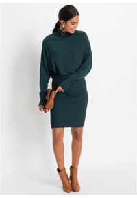 bonprix - Sukienka dzianinowa. Typ kołnierza: golf. Kolor: niebieski. Materiał: dzianina. Styl: elegancki #2