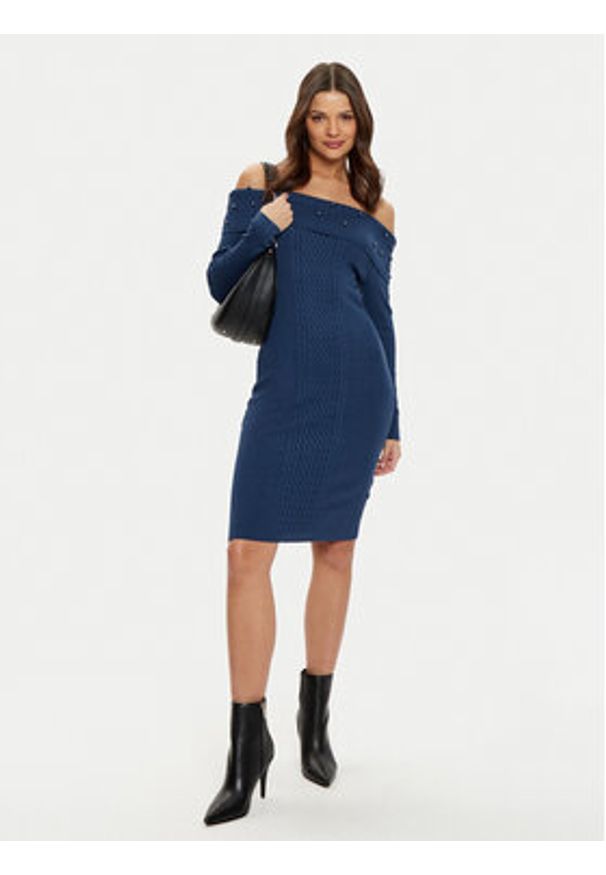 Guess Sukienka dzianinowa W5RK0G Z2YJ2 Granatowy Bodycon Fit. Kolor: niebieski. Materiał: wiskoza. Typ sukienki: bodycon