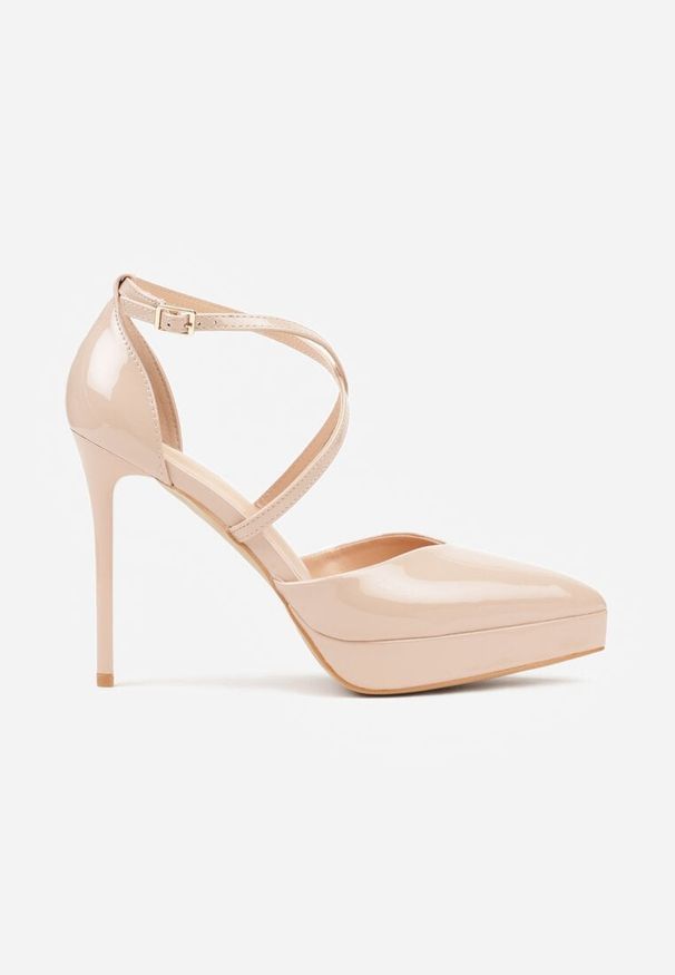 Born2be - Beżowe Szpilki z Paseczkami i Ozdobną Platformą Misterisa. Okazja: na co dzień. Kolor: beżowy. Materiał: skóra, jeans. Obcas: na platformie. Styl: casual, elegancki