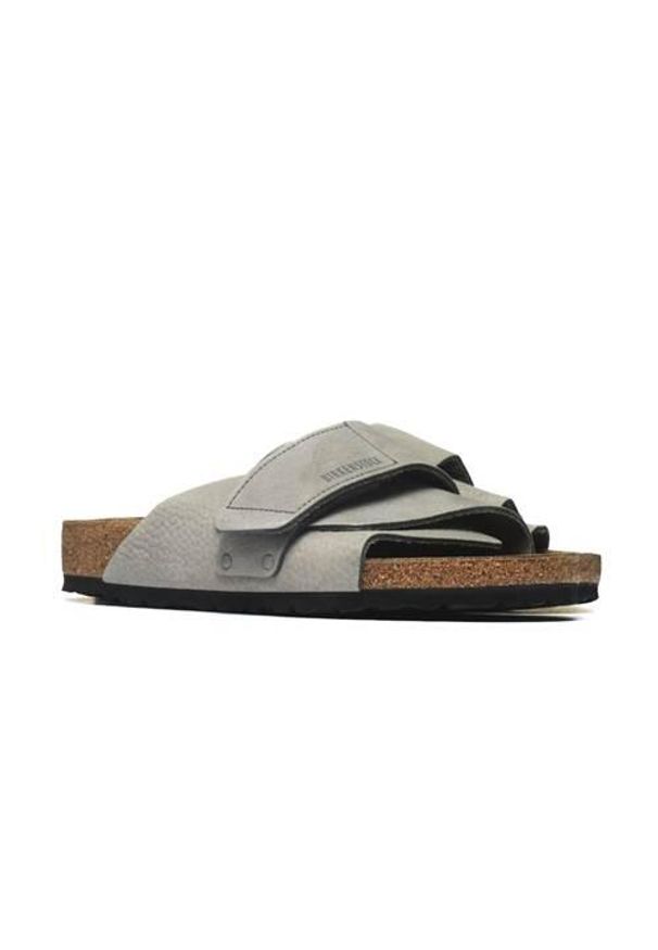 Klapki męskie Birkenstock Kyoto. Kolor: szary. Materiał: skóra. Szerokość cholewki: normalna. Sport: turystyka piesza