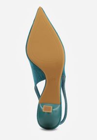 Renee - Zielone Czółenka Slingback VICES na Kaczuszce Anatera. Okazja: na co dzień. Zapięcie: bez zapięcia. Kolor: zielony. Materiał: zamsz, jeans. Obcas: na szpilce. Styl: casual, elegancki. Wysokość obcasa: średni #7