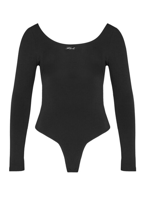 Karl Lagerfeld - KARL LAGERFELD Body A4W47021 Czarny Slim Fit. Typ kołnierza: dekolt w karo. Kolor: czarny. Materiał: wiskoza