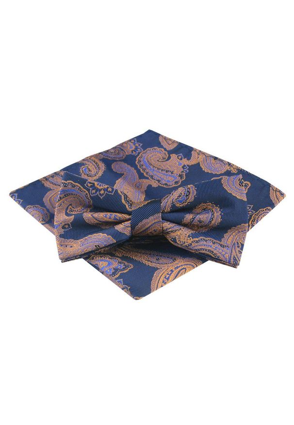 Mucha Męska z Poszetką - Alties - Duży, Pomarańczowy Wzór Paisley. Kolor: pomarańczowy. Wzór: paisley. Styl: sportowy, elegancki