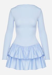 Born2be - Niebieska Rozkloszowana Sukienka z Długim Rękawem i Falbanką Reonaria. Okazja: na co dzień. Kolor: niebieski. Długość rękawa: długi rękaw. Styl: casual, elegancki #6