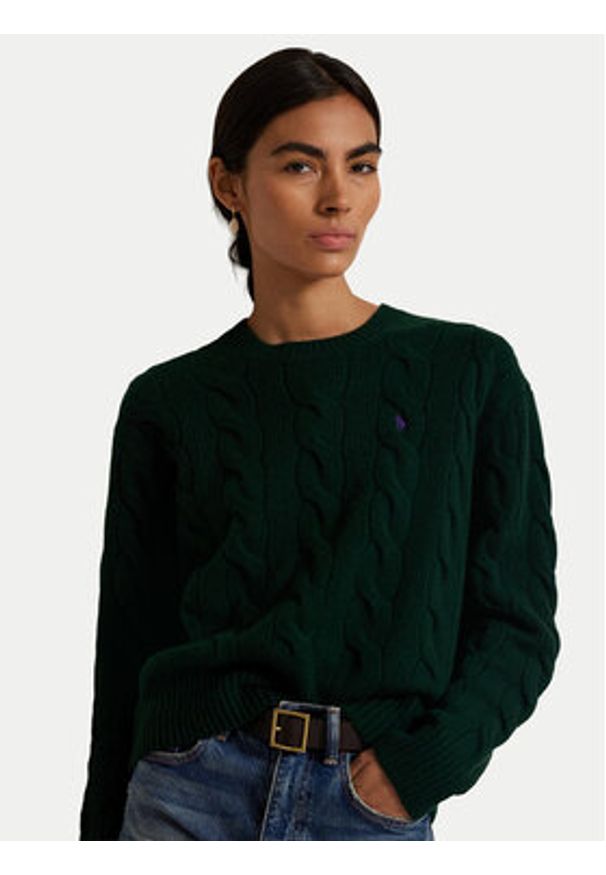 Polo Ralph Lauren Sweter 211A91216008 Zielony Straight Fit. Typ kołnierza: polo. Kolor: zielony. Materiał: wełna