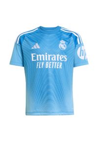 Adidas - Koszulka podstawowa bramkarza dla dzieci Real Madryt sezon 25/26. Kolor: niebieski. Sport: piłka nożna