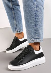 Renee - Czarno-Białe Sznurowane Sneakersy na Grubej Podeszwie Wicky. Kolor: czarny #4