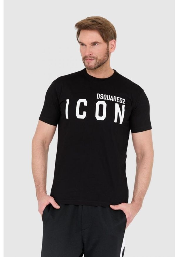 DSQUARED2 Czarny t-shirt męski z dużym logo icon, Rozmiar L. Kolor: czarny