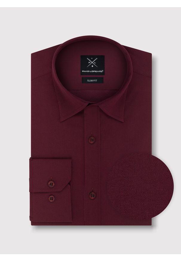 Pako Lorente - PAKO LORENTE – Bordowa gładka koszula męska. Okazja: na ślub cywilny, na wesele. Kolor: niebieski, czerwony. Materiał: bawełna, elastan. Wzór: gładki. Styl: elegancki