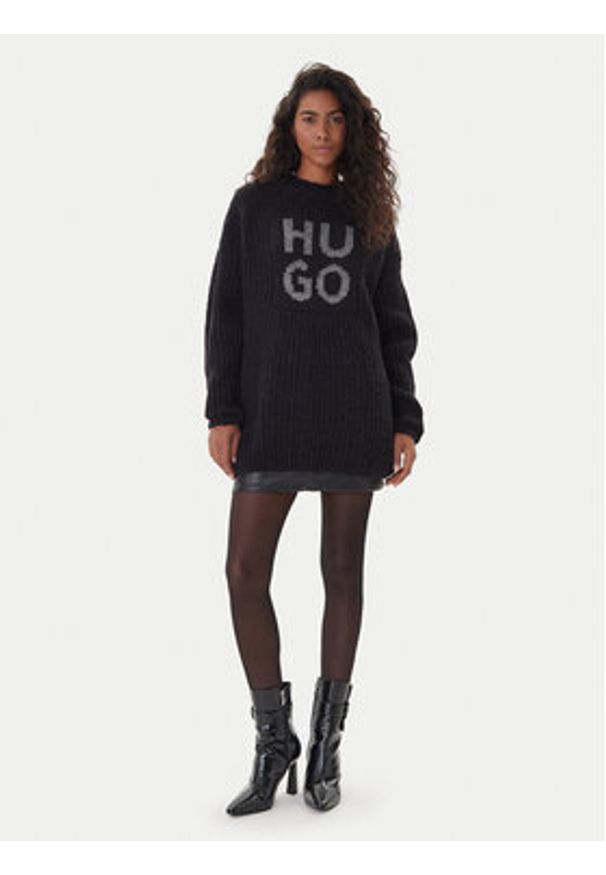 Hugo - HUGO Sweter Sloguis 50548245 Czarny Oversize. Kolor: czarny. Materiał: wełna, syntetyk