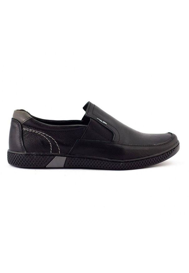KOMODO Mokasyny męskie 912 czarne. Okazja: na co dzień. Zapięcie: bez zapięcia. Kolor: czarny. Materiał: skóra, guma. Styl: casual, sportowy