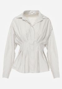 Born2be - Zielona Koszula z Bawełną o Taliowanym Kroju z Baskinką w Paski Sewsana. Okazja: na co dzień, na spotkanie biznesowe. Kolor: zielony. Materiał: bawełna. Wzór: paski. Styl: casual, biznesowy #6