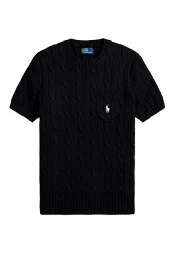 Polo Ralph Lauren Sweter 211971873506 Czarny Slim Fit. Typ kołnierza: polo. Kolor: czarny. Materiał: bawełna