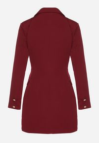 Born2be - Bordowa Taliowana Sukienka o Kroju Marynarki z Mini Trenem Besista. Kolor: czerwony. Długość rękawa: długi rękaw. Wzór: aplikacja. Styl: klasyczny, elegancki. Długość: mini #4