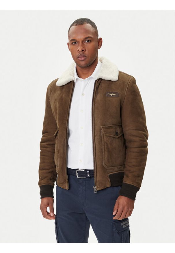 Aeronautica Militare Kurtka skórzana 252PN0163U100893 Brązowy Regular Fit. Kolor: brązowy. Materiał: skóra