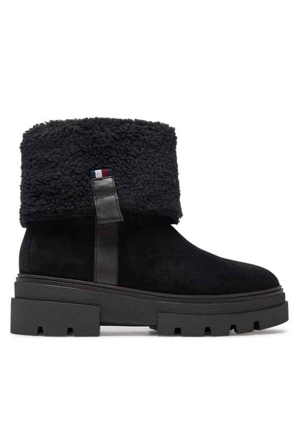 TOMMY HILFIGER - Tommy Hilfiger Botki Faux Fur Suede Roll-Down Boot FW0FW08158 Czarny. Kolor: czarny. Materiał: zamsz, skóra