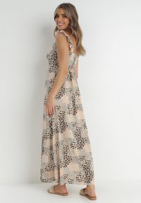 Born2be - Beżowa Sukienka Widforss. Okazja: na wesele, na ślub cywilny. Kolor: beżowy. Długość rękawa: na ramiączkach. Wzór: aplikacja, kwiaty, kropki. Styl: elegancki. Długość: maxi #4