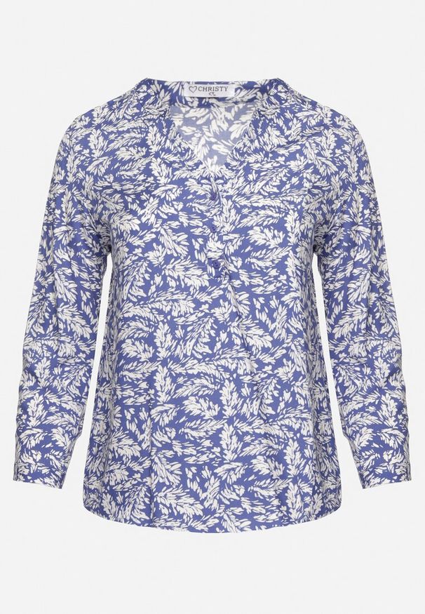 Born2be - Niebieska Koszula z Wiskozy w Abstrakcyjny Wzór z Regulowanymi Rękawami Ilavenna. Okazja: na co dzień. Kolor: niebieski. Materiał: wiskoza. Styl: casual, elegancki
