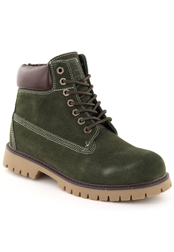 Big-Star - Skórzane zamszowe trapery męskie zielone Big Star OO174139. Kolor: zielony. Materiał: skóra