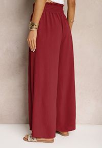 Renee - Bordowe Spodnie High Waist z Szerokimi Nogawkami i Gumką w Pasie Risabesa. Okazja: na co dzień. Stan: podwyższony. Kolor: czerwony. Styl: elegancki, casual #3
