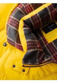 Ombre Clothing - Kurtka męska typu puffer z podszewką w kratę – żółta V3 - Rozmiar: M. Kolor: żółty. Materiał: guma, poliester, materiał, bawełna, syntetyk, nylon. Długość: długie. Wzór: aplikacja #8